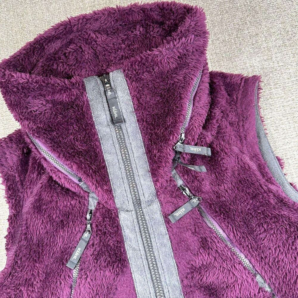 Kuhl Flight Vest Women’s Small Purple Italian Fleece Stowaway Hood Full Zip
